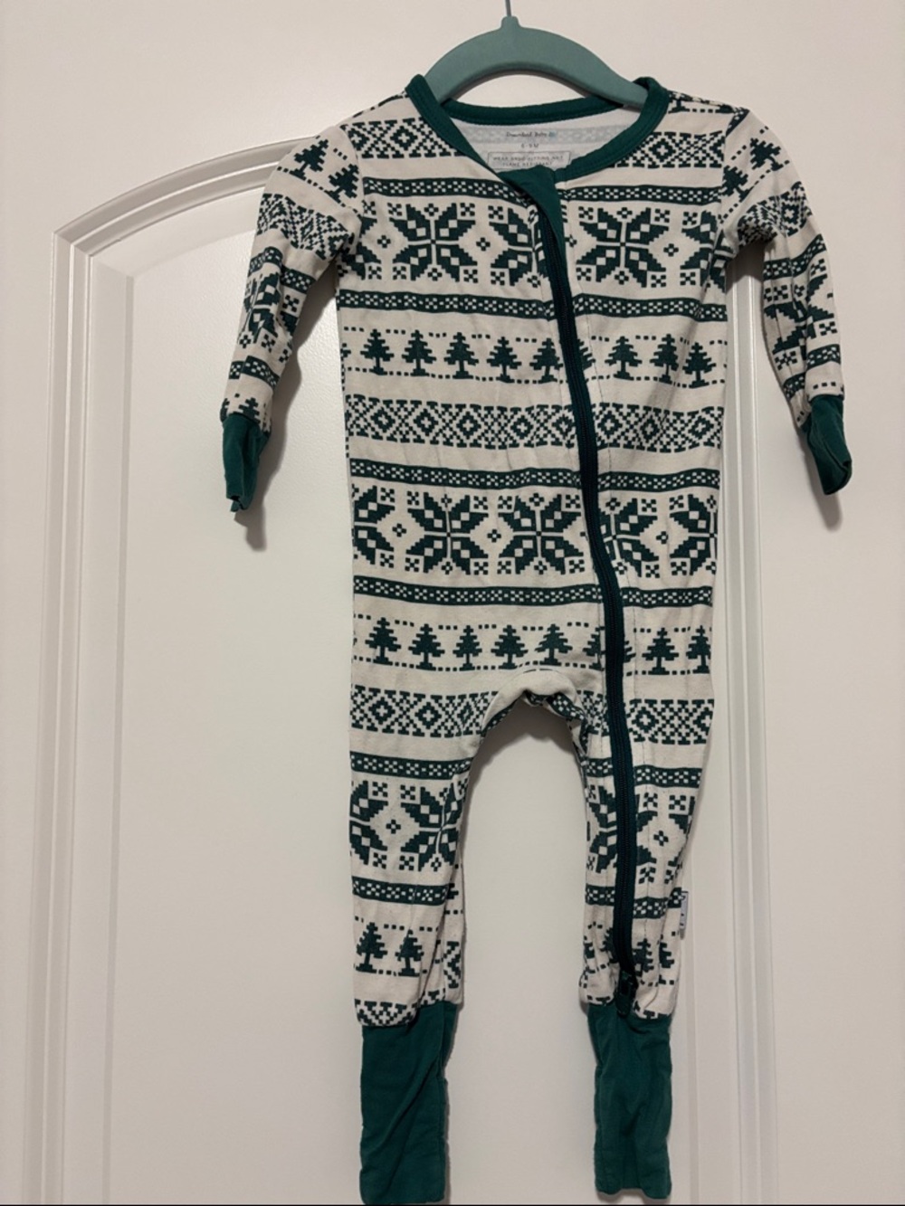 Dreamland Baby - Green & White Holiday Fair Isle Kids One-Piece